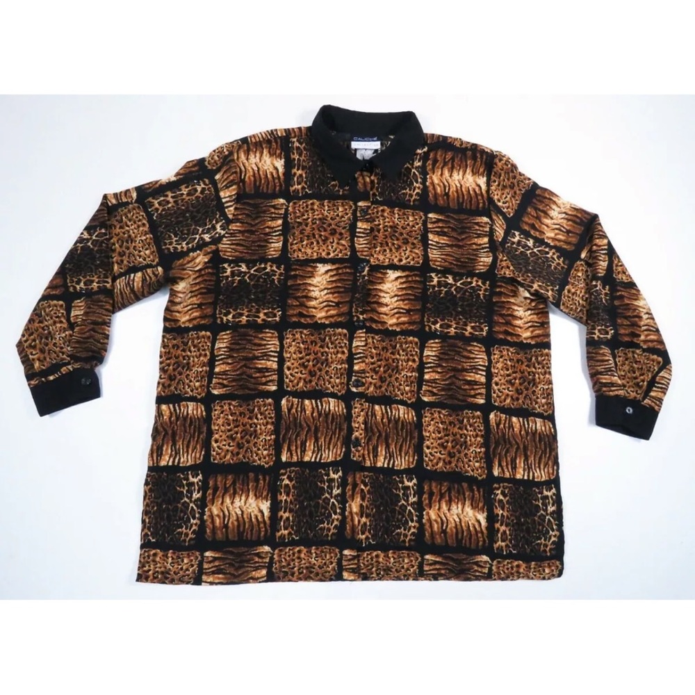 Caliche Collection Animal Print Tiger Cheetah Long Sleeve Blouse Shirt 18W